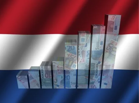 Currency graph on rippled Dutch flag illustration Stock Illustration
