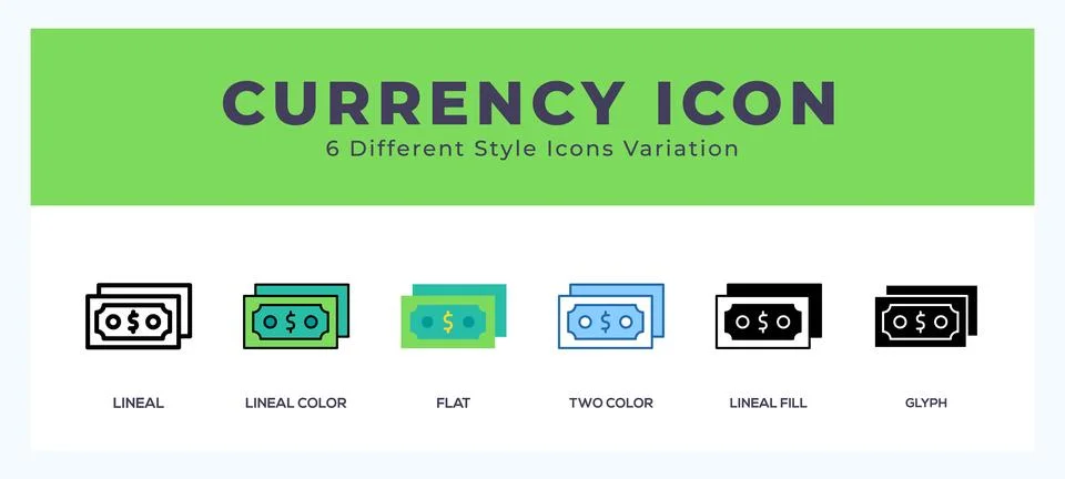 Currency icon set with different styles. Design elements for logo. Vector i.. イラスト素材