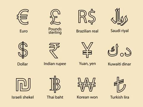 Currency, icon set. Vector illustration, flat design. Stock Illustration