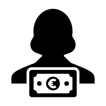 Currency icon vector female user person profile avatar with Euro money symbol Stock Illustration