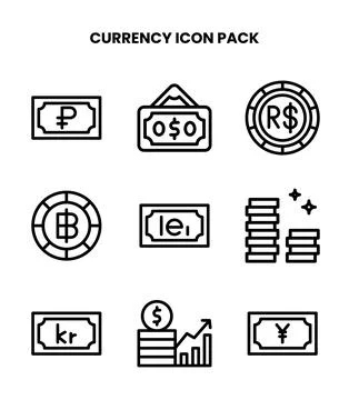 Currency Line Bundle Icons Pack Stock Illustration