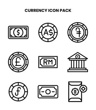 Currency Line Graphics Icons Pack Stock Illustration