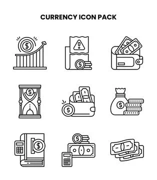 Currency Line Graphics Icons Pack Stock Illustration