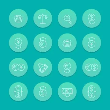 Currency line icons, forex trading, foreign exchange, coins, monetary policy, Stock Illustration