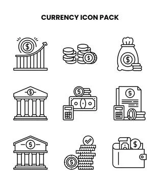 Currency Line Icons Pack Stock Illustration