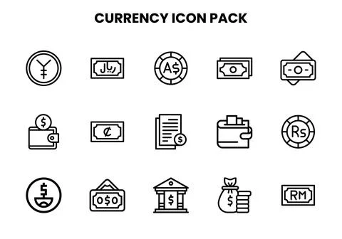 Currency Line Icons Pack Stock Illustration
