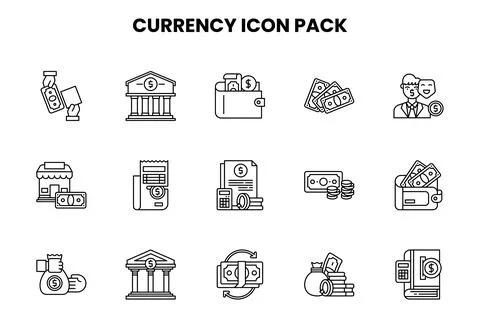 Currency Line Vector Icons Pack Stock Illustration