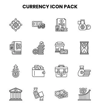 Currency Line Vector Icons Pack Stock Illustration