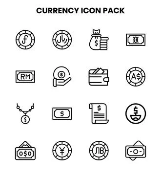 Currency Line Vector Icons Pack Stock Illustration