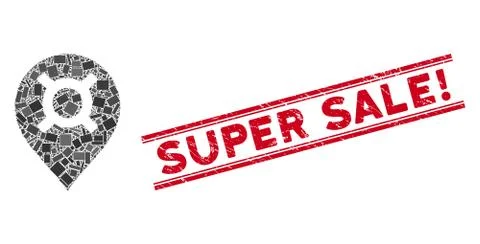 Currency Map Marker Mosaic and Scratched Super Sale! Seal with Lines Stock Illustration