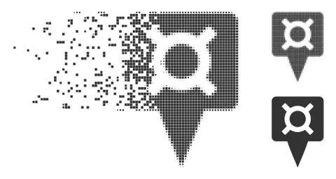 Currency Map Pointer Fractured Pixel Halftone Icon Stock Illustration