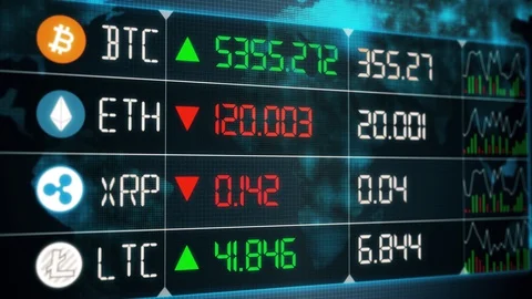 Currency market with evolution of cryptocurrencies with Bitcoin, Ether, Litecoin Video stock 127973715