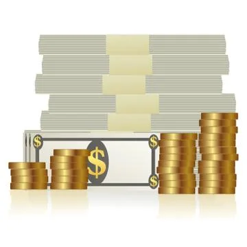 Currency notes and dollar coins Stock Illustration
