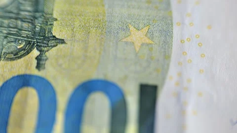 Currency notes and symbols. One hundred euro bill close-up Stock Footage 276328288