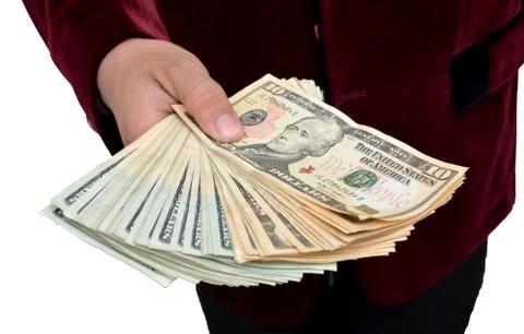 Currency notes in hand close up Stock Photos