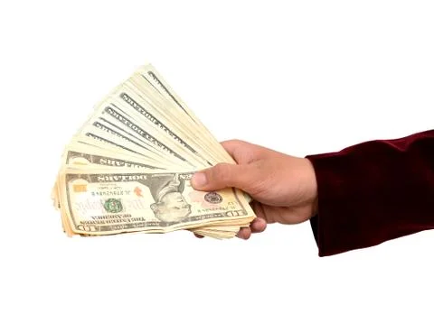 Currency notes in hand close up Stock Photos