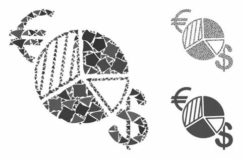 Currency pie chart Composition Icon of Rough Items Stock Illustration