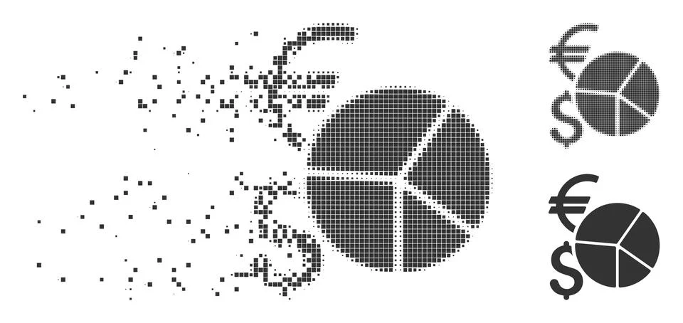 Currency Pie Chart Destructed Pixel Halftone Icon Stock Illustration