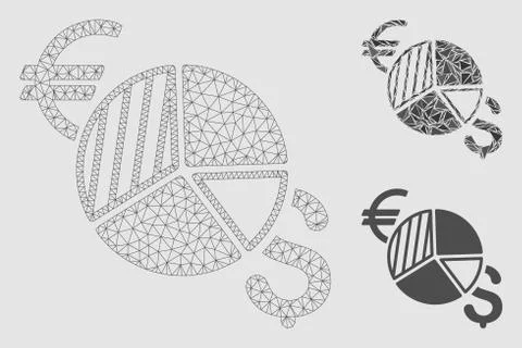 Currency Pie Chart Vector Mesh Network Model and Triangle Mosaic Icon Stock Illustration