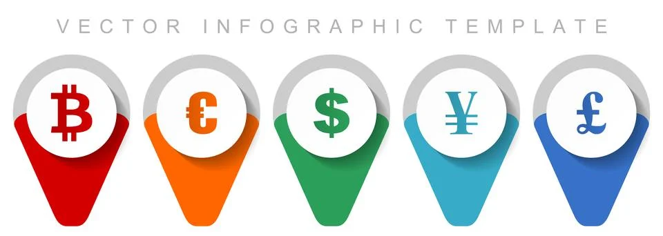 Currency pointer collection, miscellaneous icons such as bitcoin, euro, dolla Stock Illustration