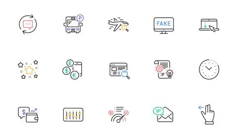 Currency rate, Correct answer and New mail line icons for website, printing. For Stock Illustration