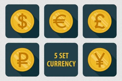 Currency set of vector icons on dark background Stockillustratie