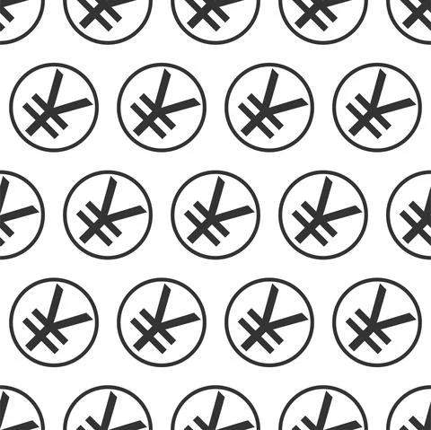 Currency sign seamless pattern, yen jpy icons isolated on a white background. Stock Illustration