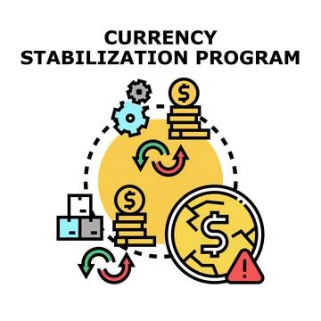 Currency stabilization program managing economic financial crisis Stock Illustration