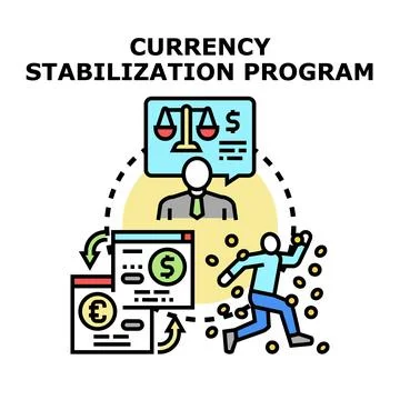 Currency stabilization program supporting economic stability Stock Illustration