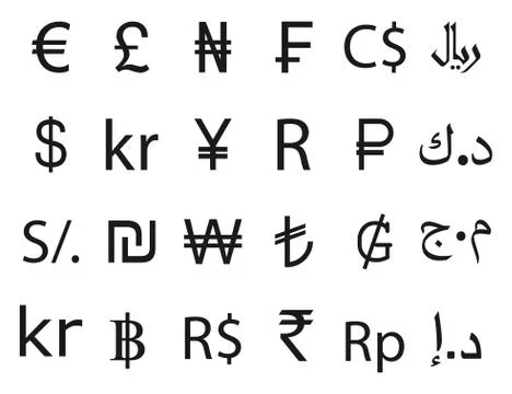 Currency symbol, icon set. Vector illustration, flat design. Stock Illustration