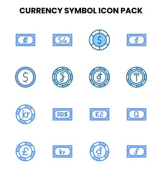 Currency Symbol Two Colour Bundle Icons Pack Stock Illustration