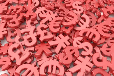 Currency symbols background. 3D rendering. Stock Illustration