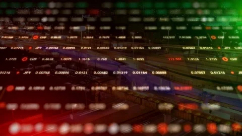 Currency Ticker Data Over Blurred Night Traffic Stock Footage 336915882