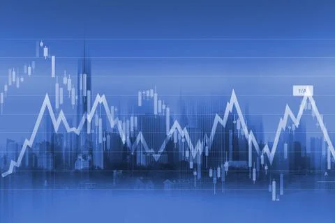 Currency Trading Background with Graph Stats and Modern Cityscape Stock Illustration