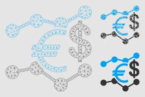 Currency Trends Vector Mesh Wire Frame Model and Triangle Mosaic Icon Stock Illustration