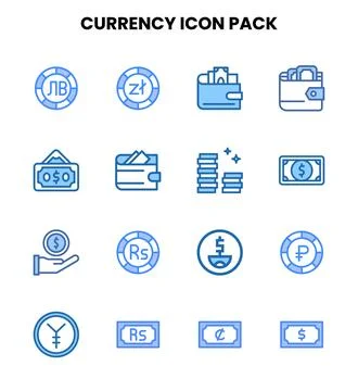 Currency Two Colour Vector Icons Pack Stock Illustration