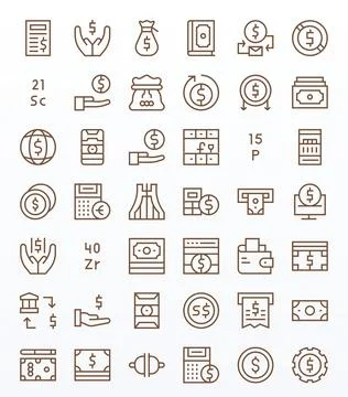 Currency Vector Icon Toolkit featuring 42 PIXEL Perfect 64x64 Regular Line .. 스톡 일러스트