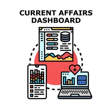 Current affairs dashboard analytics across multiple devices Stock Illustration