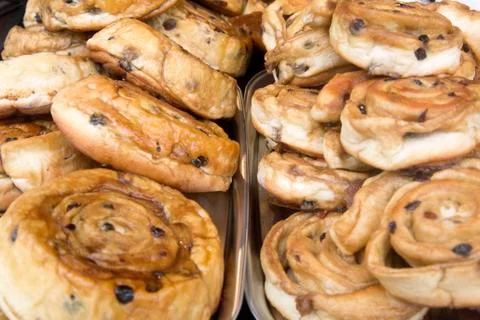 Current Buns in Bakery Shop Stock Photos