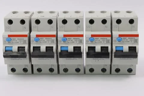 Current circuit breakers. Stock Photos