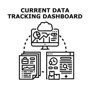 Current data tracking dashboard analyzing information management Stock Illustration