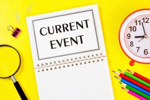 Current events-text label on the planning Notepad. Stock Photos