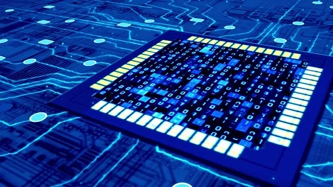 Current flowing on chip circuit board Stock Footage 276483080