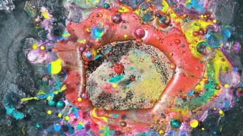 Current liquid paints. Abstract color moving background closeup Vídeo Stock 134490509