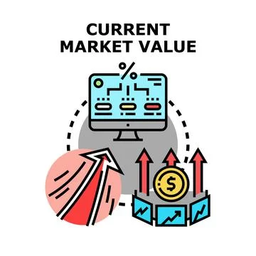Current market value evaluating financial growth success Illustrazione stock