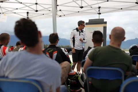 Current Military-1940, Dylan Code, Lead Instructor, gives a riding class during Stock Photos