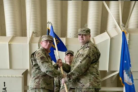 Current Military-1940-present day, Maj. Jason Bramlett (right) takes command of Stock Photos