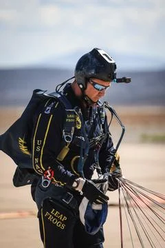 Current Military-1940-present day, A member of the U.S. Navy Parachute Team, Stock Photos