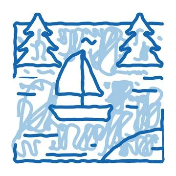 Current river among gorge doodle icon hand drawn illustration Stock Illustration
