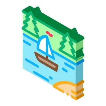 Current river among gorge isometric icon vector illustration Stock Illustration